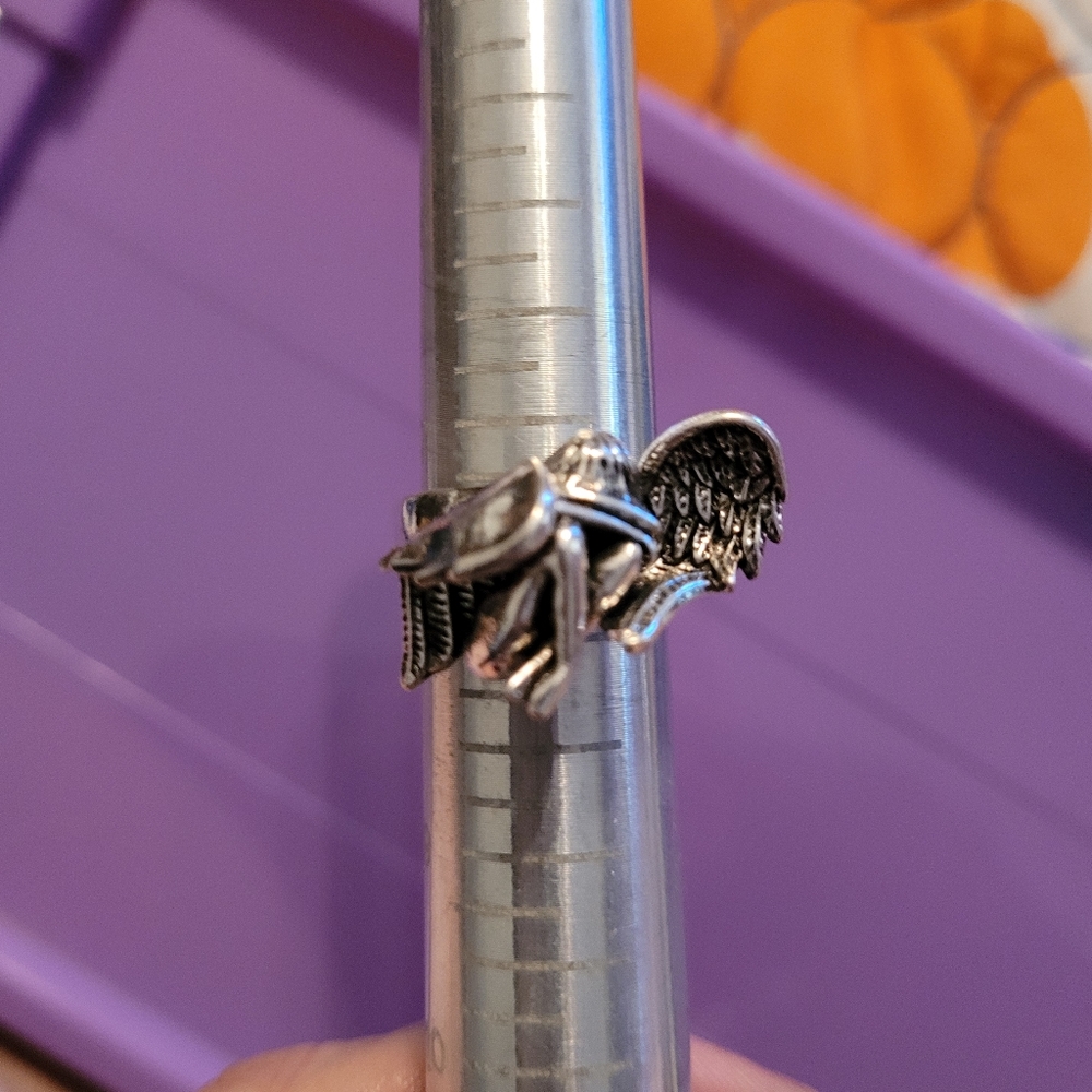 Sterling silver resting angel ring